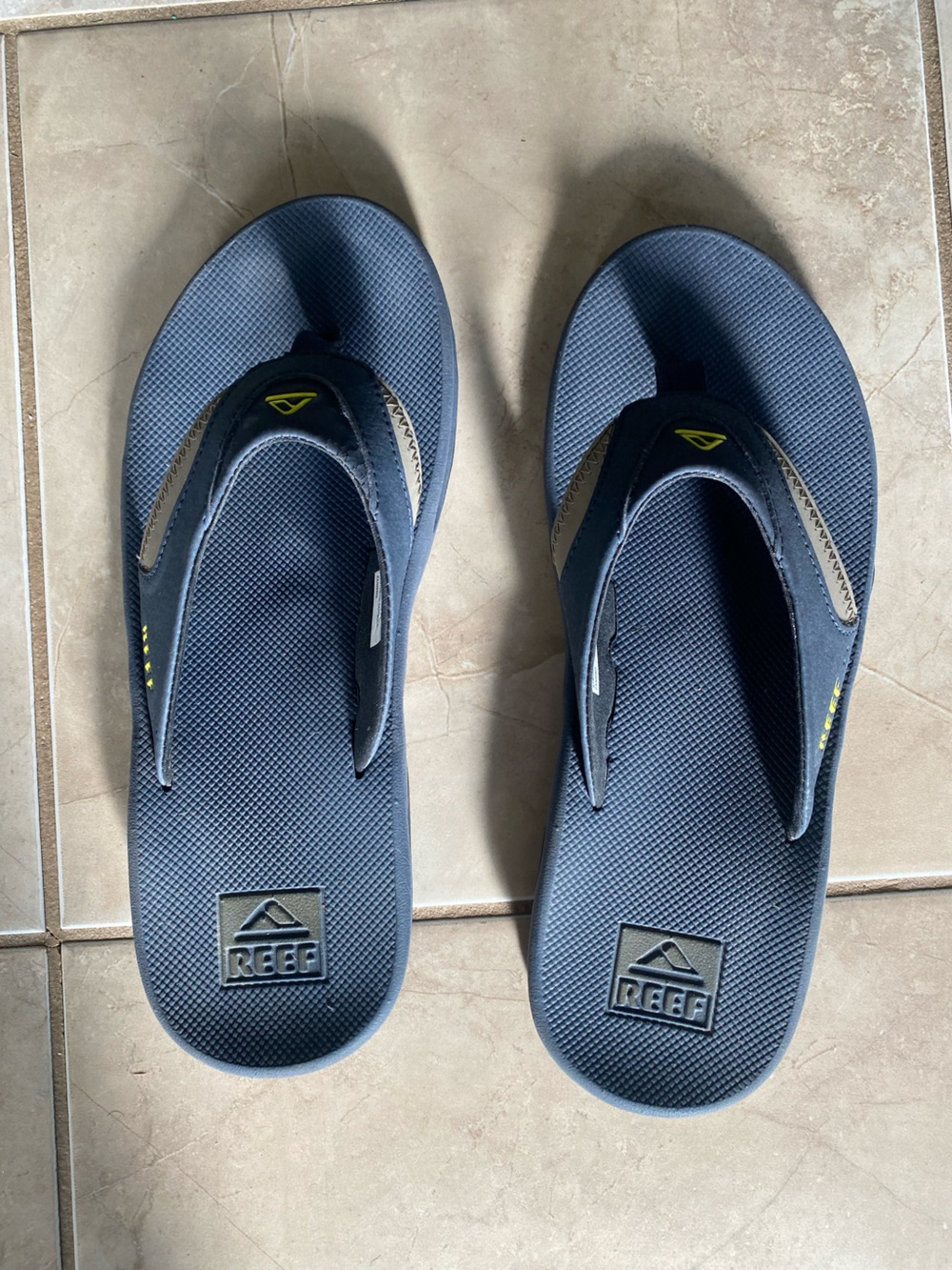 Reef Men's Navy Flip Flops with Yellow Accents
